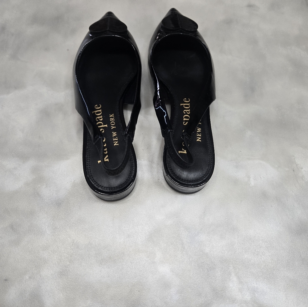 Kate Spade NY Lover Slingback Flat Black Patent Leather 1" Heels NWT Size 7.5B - Picture 6 of 10